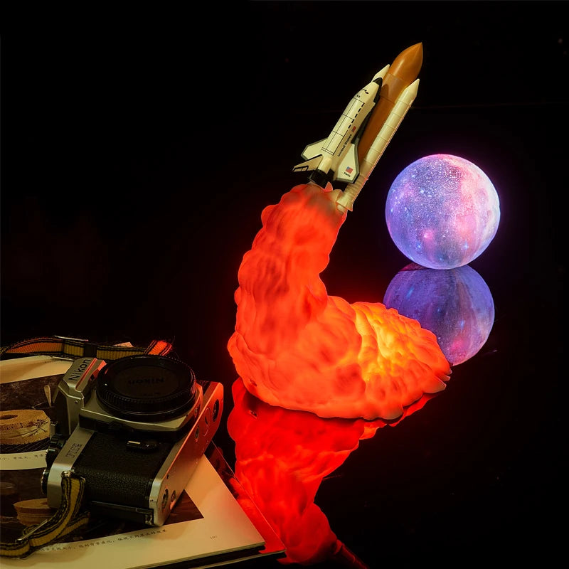 Décollage Cosmique – Lampe Fusée Navette LED 3D