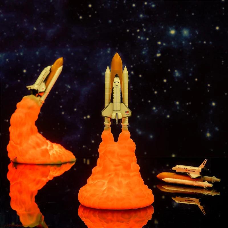 Décollage Cosmique – Lampe Fusée Navette LED 3D