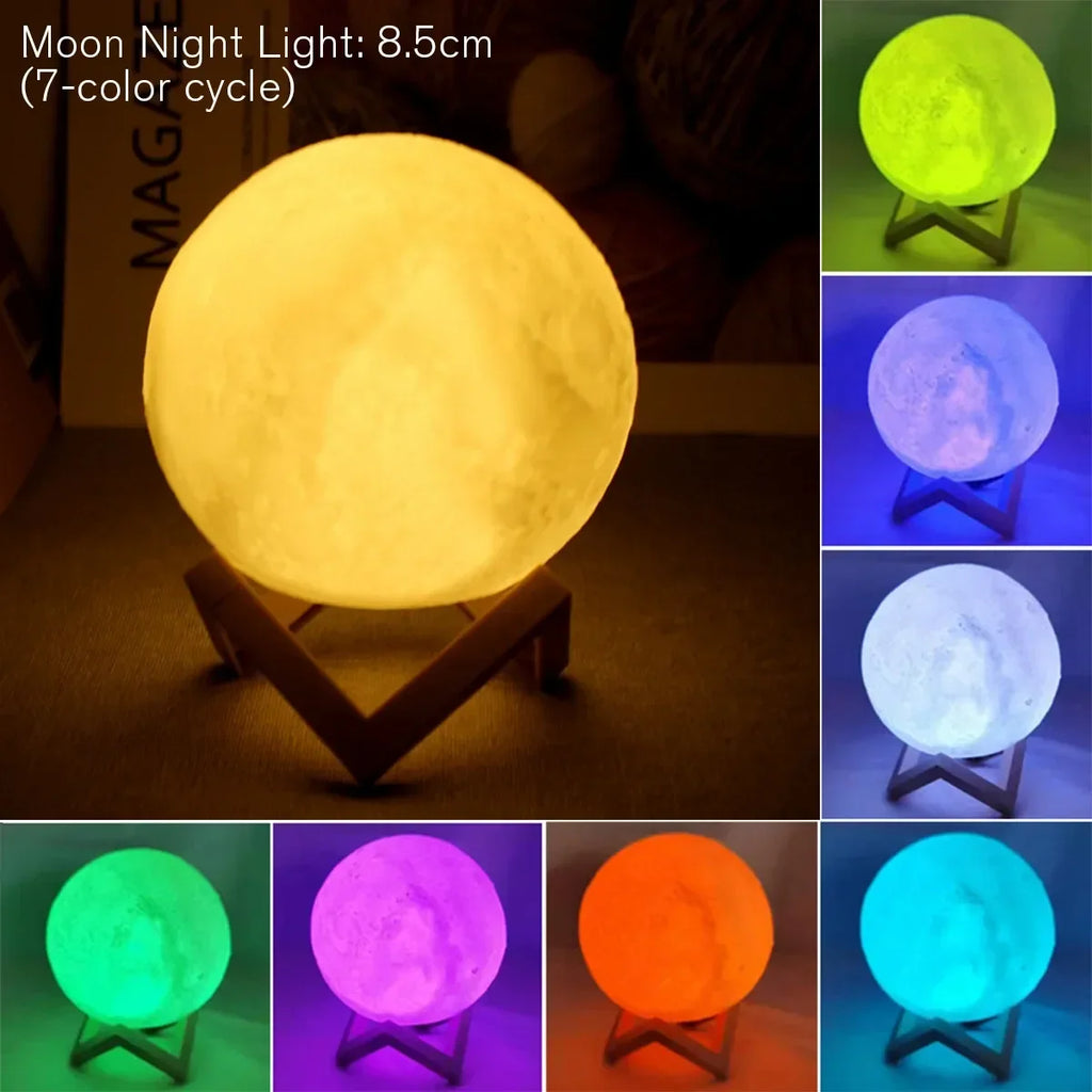 Lampe Lune LED sur Support en Bois